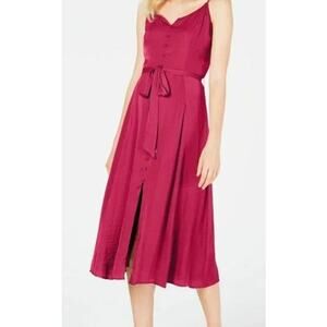 NWT Vince Camuto Satin Belted Sleeveless Button Up Midi Dress Size 10 Pink Boho